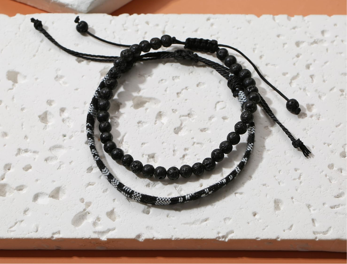 Lava & Black cotton weave bracelet