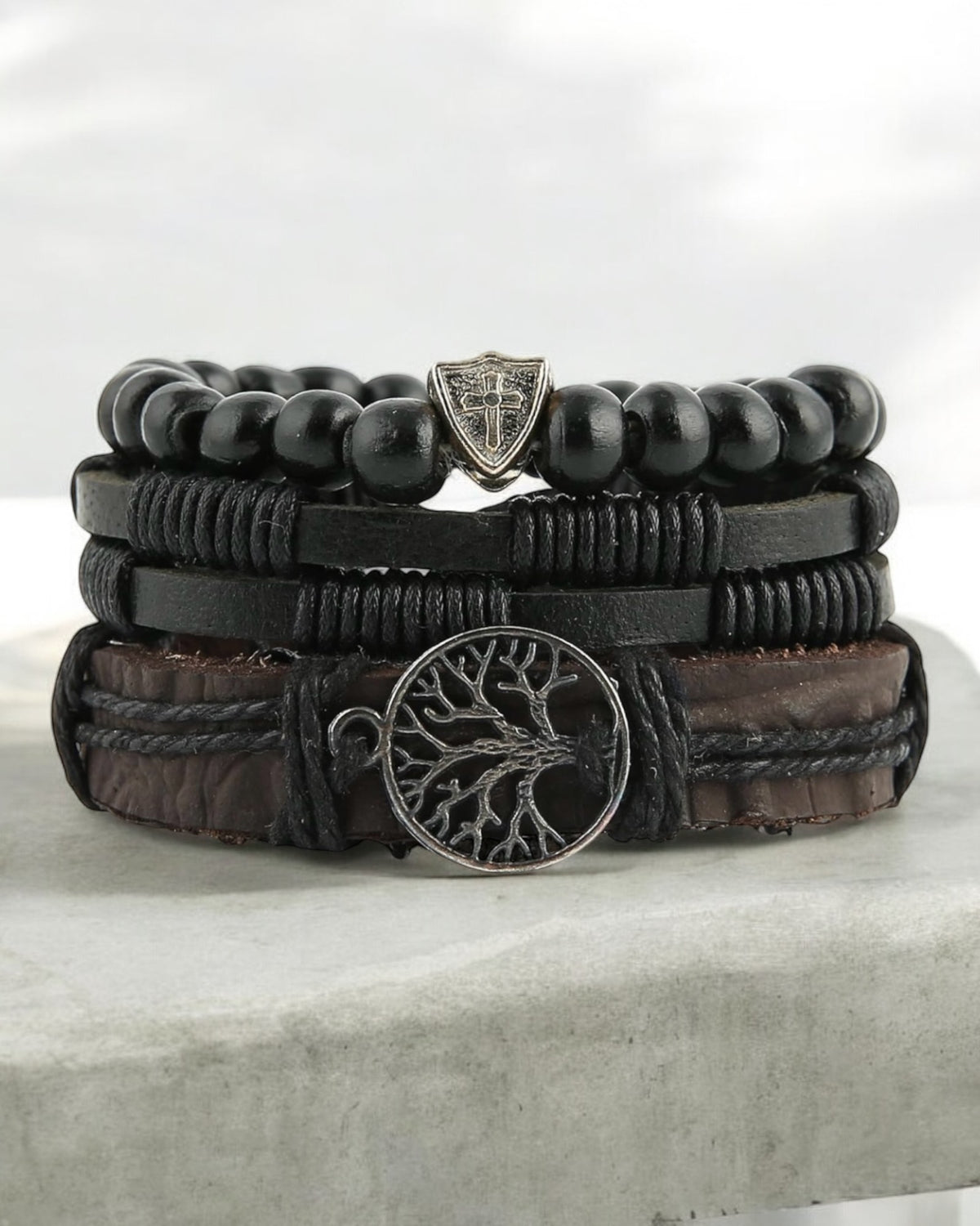 Tree of life genuine leather & lava rock bracelet