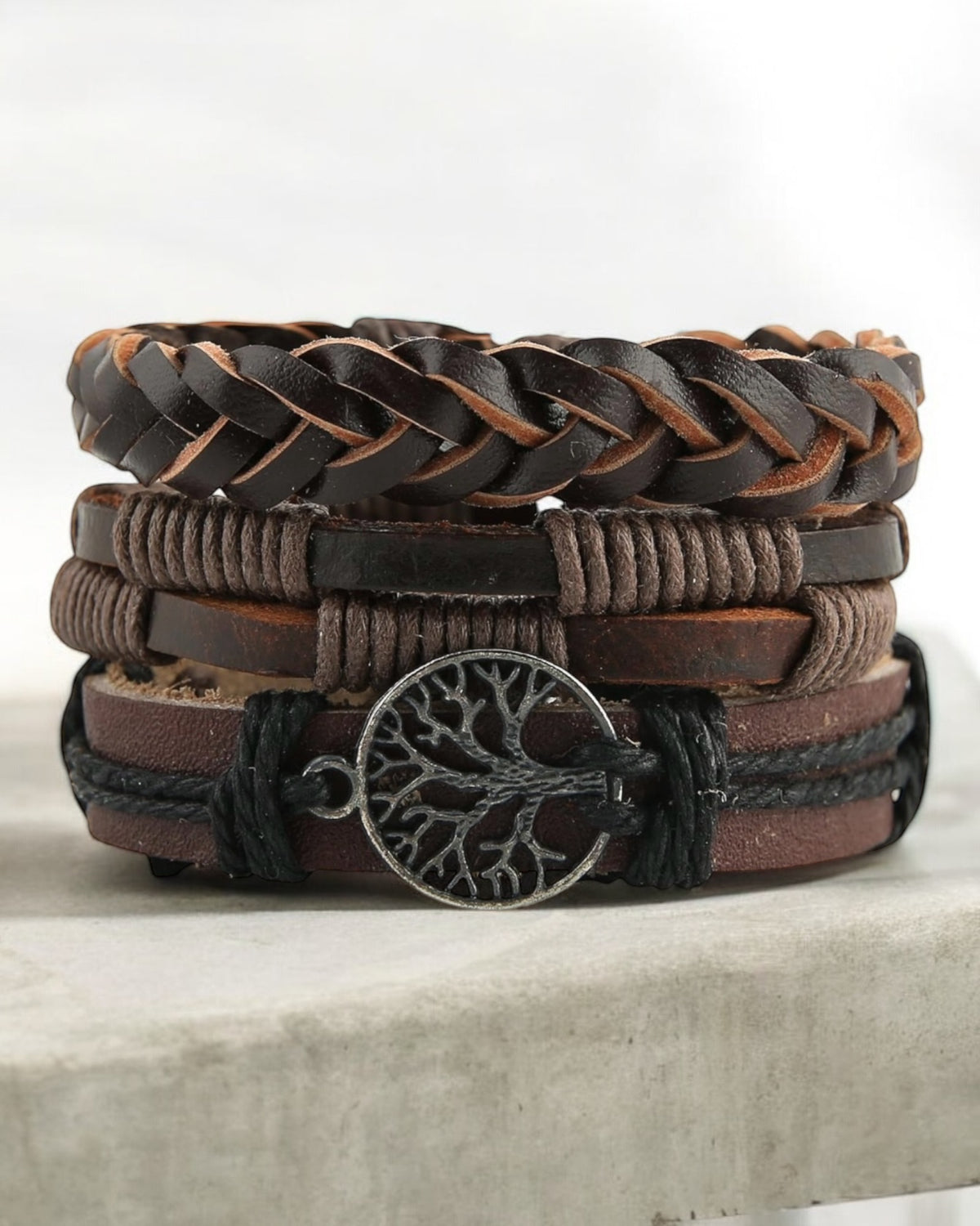 Tree of life genuine leather brown bracelet