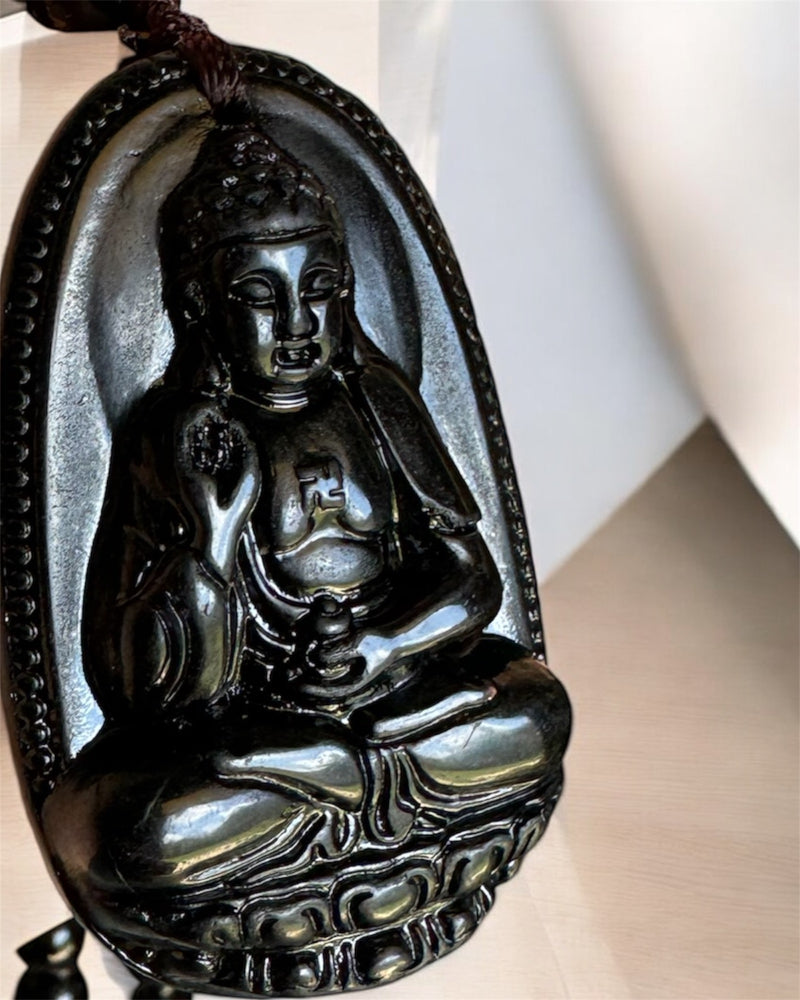 Black Obsidian Buddha Lucky Amulet Pendant